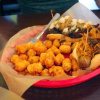 picnic table dog at Dirty Franks Hot Dog Palace in Columbus