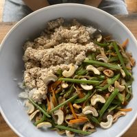 Cashew Stir fry with vegan scrambled egg  at Vegan Tranquil Rose in Kandy