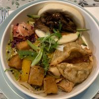 Oriental box with jarg peking duck bao  at Forked Up Vegan Kitchen - Blackstock Market in Liverpool