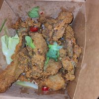 Blag Wings (oyster mushrooms) at Forked Up Vegan Kitchen - Blackstock Market in Liverpool