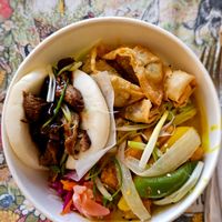The oriental box with hoisin duck bao bun at Forked Up Vegan Kitchen - Blackstock Market in Liverpool