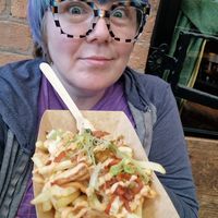 Kimchi cheezy fries! at Forked Up Vegan Kitchen - Blackstock Market in Liverpool