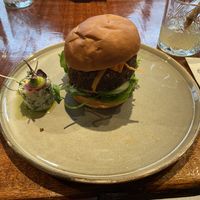 Black bean burger: quite good. The patty was not meaty, but sticky and soft (due to mashed beans). The potato salad was a culinary surprise with lemon, dille and creamy sauce  at Cravings For Green in Ede