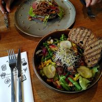 Bean been salad and the potato waffle with fungi at Cravings For Green in Ede