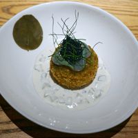 crispy potato & pea fritter, seaweed caviar at Plates in London