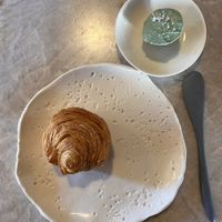 Course 3) house laminated sourdough with whipped spirulina butter  at Plates in London