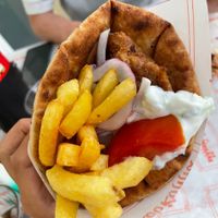 Vegan souvlaki pitta with likely non vegan tzatziki   at Ladokolla  in Kefalonia