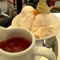 melin ice cream (vegan) & strawberry sauce (vegan)  at Buonissimo in Kulmbach