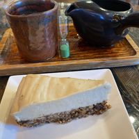 Raw cheesecake and sencha tea  at Tea Sutra Teahouse in Newcastle Upon Tyne