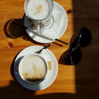 Coffee with almond milk at Nebos in Kyiv