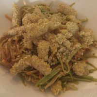 Zucchini pasta with sesame crispy sticks at Nebos in Kyiv