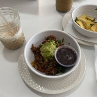 Protein bowl with veg chorizo and a side of beans  at Unataza Coffee in Dayton
