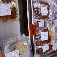From the deli case  at Maciel's Plant-Based Butcher & Deli in Los Angeles