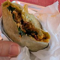 Green Burrito with chorizo at Maciel's Plant-Based Butcher & Deli in Los Angeles