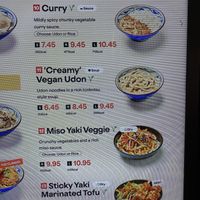 Vegan menu  at Marugame Udon - The O2 in South East London