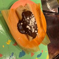 TAMALES de MOLE POBLANO. Delicious cacao mole sauce, absolutely the stand out hit of the menu! at PIA in New York City