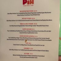Pia menu as of June 2022. at PIA in New York City