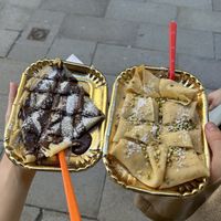 crepes filled with vegan chocolate spread and vegan pistachio gelato  at Gelateria Ducale in Venice