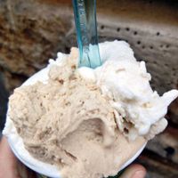 Milk-free banana ice-cream and hazelnut and vanilla flavoured soy-based vegan ice-cream at Gelateria Dei Neri in Florence
