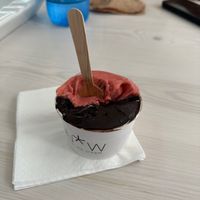 Strawberry and dark chocolate with pepper. Amazing flavours!!  at Snow Pure Ice Cream in Mykonos
