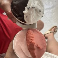 Dark Chocolate, cocunat, pink lemonade and strawberry  at Snow Pure Ice Cream in Mykonos