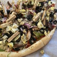 Yummy Artichoke on Vegan Pizza!  at Red Barn Pizza in Eastham
