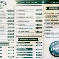Menu as of May 2022  at Chapati Halal in Medellin