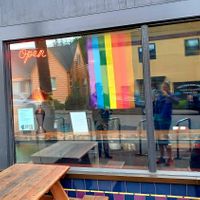 Side window at The Albina Press in Portland