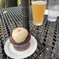 Chocolate lavender cupcake and kombucha  at End of the Line Cafe in Pensacola