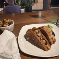 On my 2nd visit I had the Reuben (on right) and the Home Fries (left).  Bliss!!  #Veganuary at End of the Line Cafe in Pensacola