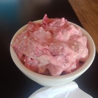 Pink potato salad  at End of the Line Cafe in Pensacola