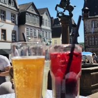 Homemade Limo und Quittenschorle at Restaurant Edlunds in Marburg