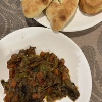 Stewed veggies, lobiani and cornbread  at Bermukha in Zugdidi