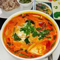 Tom Yum & Brown Rice. at Chada Vegetarian Restaurant in Chiang Mai