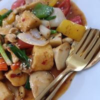 Stir fried tofu with cashews at Chada Vegetarian Restaurant in Chiang Mai