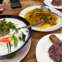 Tom Yum and the pumpkin dishh  at Chada Vegetarian Restaurant in Chiang Mai