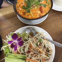 Papaya salad and a soup. So good!  at Chada Vegetarian Restaurant in Chiang Mai