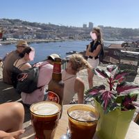 Great view on river (soy iced coffee, normal soy coffee)   at My Coffee Porto in Porto