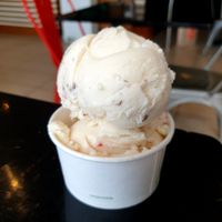 Mint chocolate chip on the top, vanilla raspberry swirl on the bottom at Dae Ice  Cream in Dublin