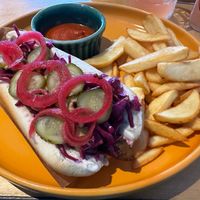 Hot Dog with French Fries and Ketchup at Boca Boca Vegan Guilty Pleasure in Warsaw