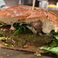 Burger with spinach and mushrooms  at Peter Pane - Neue Promenade in Berlin