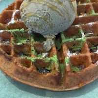 Vegan waffle with hojicha gelatoo  at HVALA - Somerset in Central Singapore