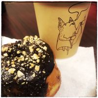 One of the best donuts I ever had (chocolate caramel)... deliciously chewy and amazing with this Americano:) at nami Vegan Sweets in Phoenix