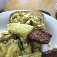 Benedict Arnold with tempeh bacon and hollandaise. at nami Vegan Sweets in Phoenix