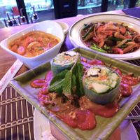 Fresh roll, pad prik, pineapple curry  at Suwana in Waynesville