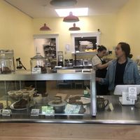 Vegan bakery counter and display case  at The Humble Peach in Amherst