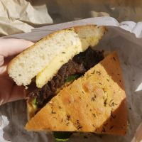 Just egg breakfast sandwich with caramelized onions at The Humble Peach in Amherst