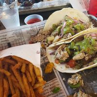 Vegetarian tacos and marsala fries at The Jerk Shack in San Antonio