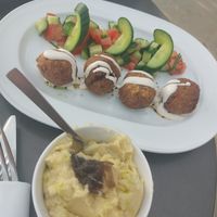 Fava dip and falafel at Ouerzi in Paphos