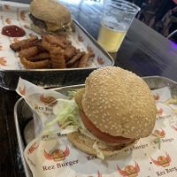Made a vegan chicken nugget sandwich with Vegan sauce. Soo yumm !  Vegan #2 in the background   at Rez Burger  in Mckinney